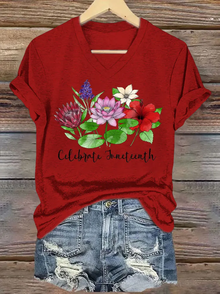 Women'S V-Neck T-Shirt Celebrate Juneteenth