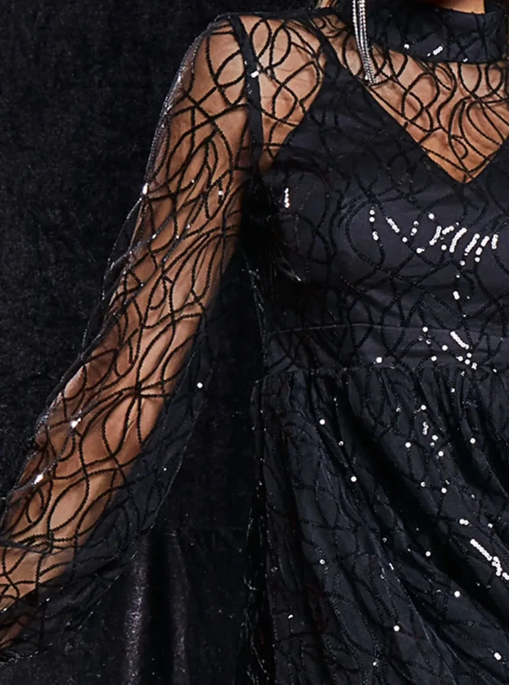 High Neck A-Line Sequin Black Homecoming Dress