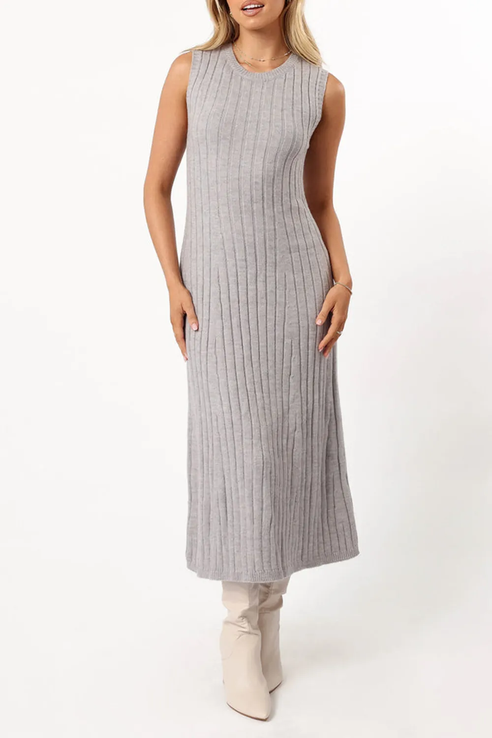 GREY KNIT MIDI DRESS