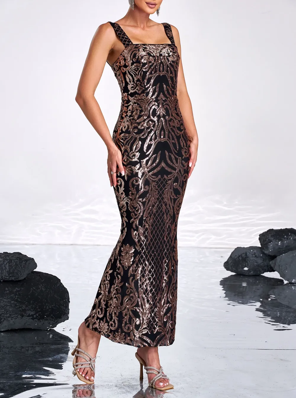 Square Neck Split Cocktail Dress