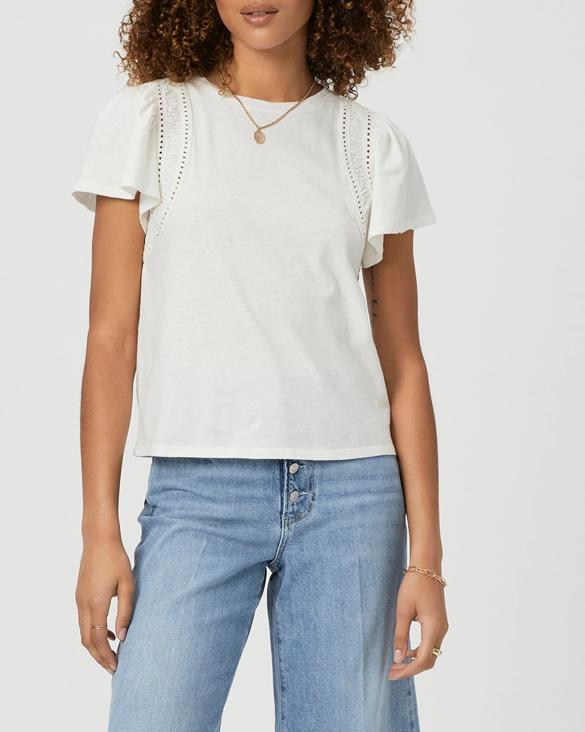 White Flutter Sleeve Paisley Print Top