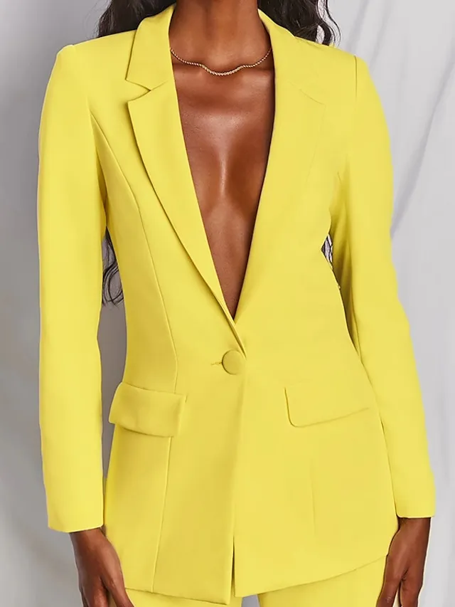 Women's Blazer Suits 2 Pcs Single Breasted Lapel Blazer & Pants Fall Fashion Party Outfit Business Formal Jacket Set Black Blue Pink