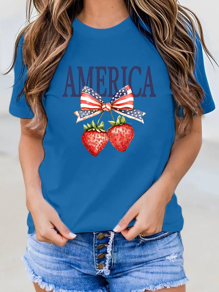 Woman'S America Round-Neck Short-Sleeved T-Shirt