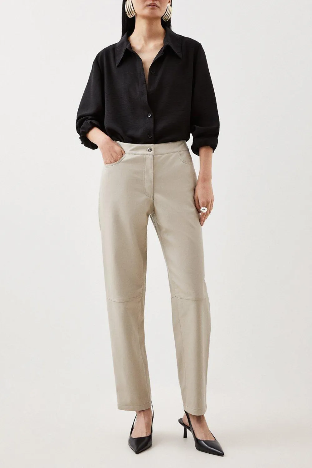 Faux Leather 5 Pocket Western Straight Leg Trousers
