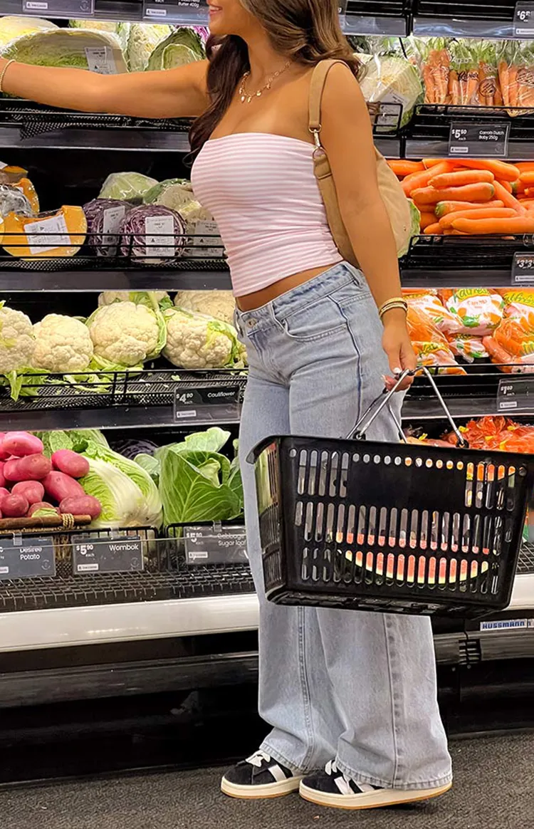 Pink Striped Strapless Tube Top