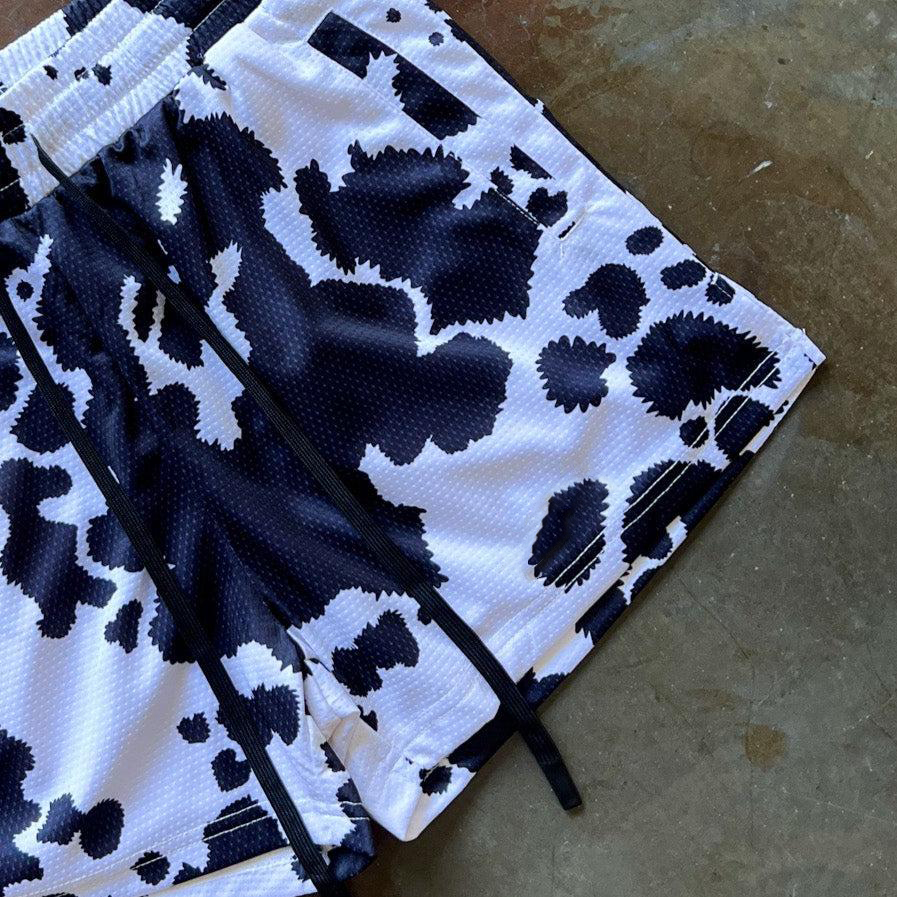 MOO THAI SHORTS (MID THIGH CUT) - BLACK COW