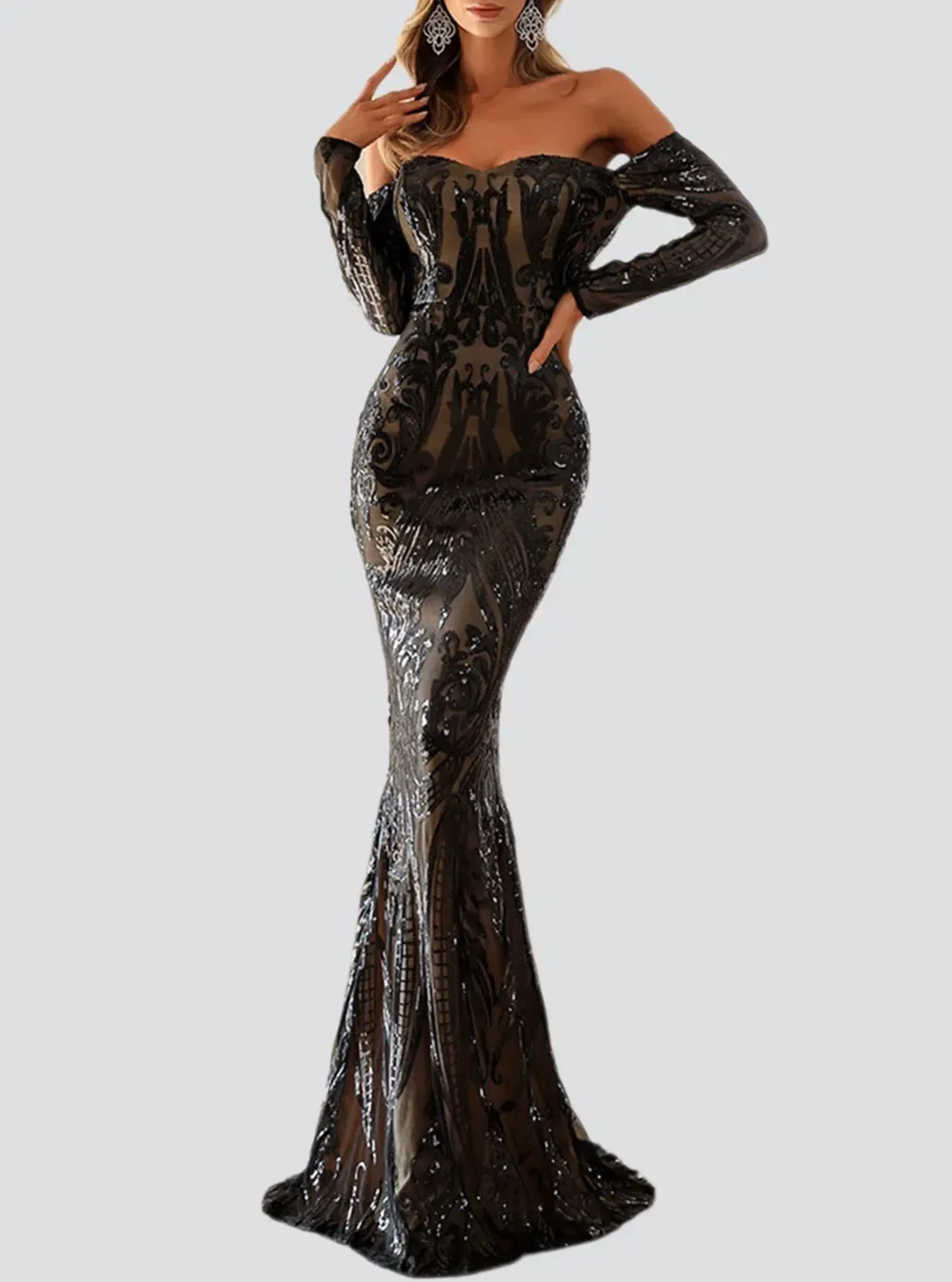 Off Shoulder Sequin Prom Dress