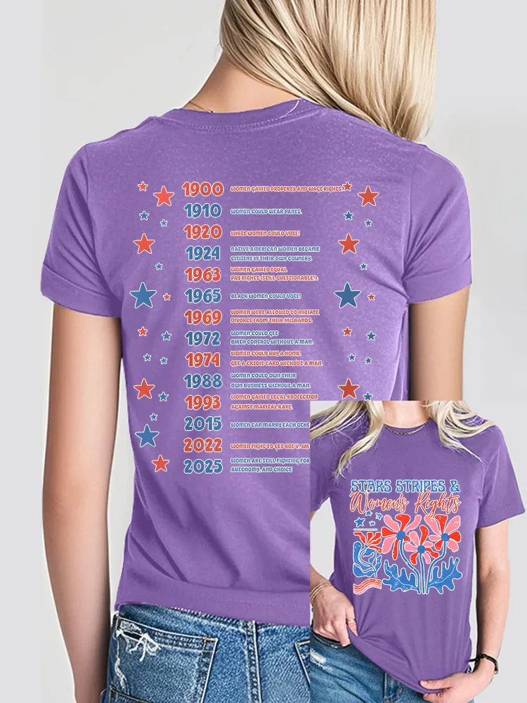 Woman'S Stars Stripes And Women'S Rights Crew Neck Short Sleeve T-Shirt