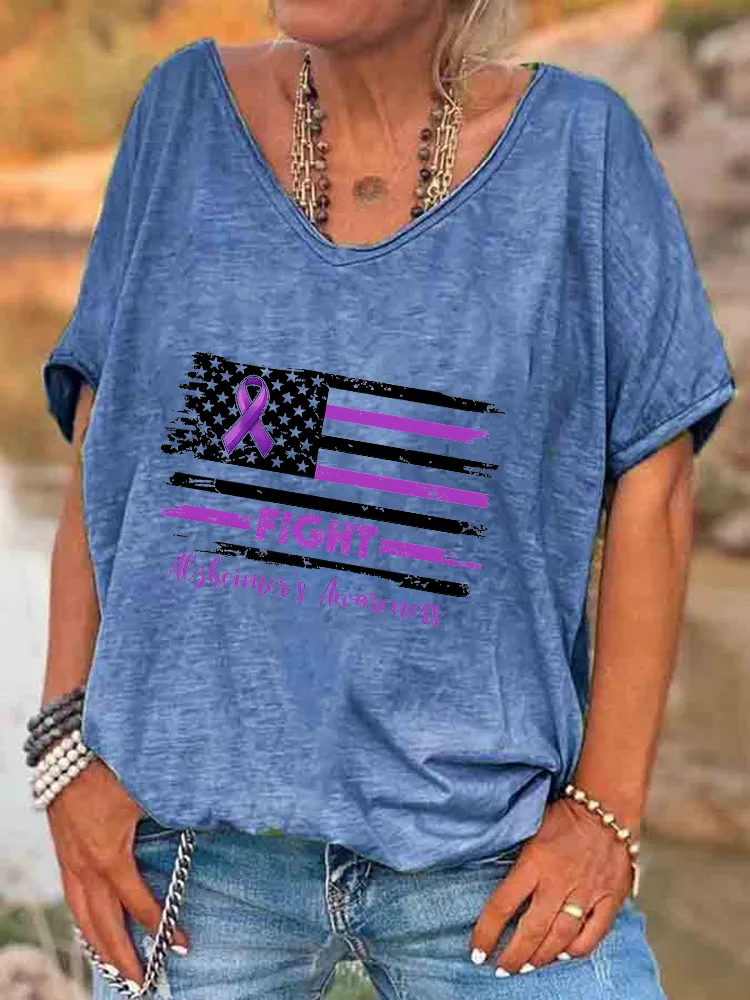Women'S Fight Alzheimer'S Awareness V-Neck Short-Sleeved T-Shirt