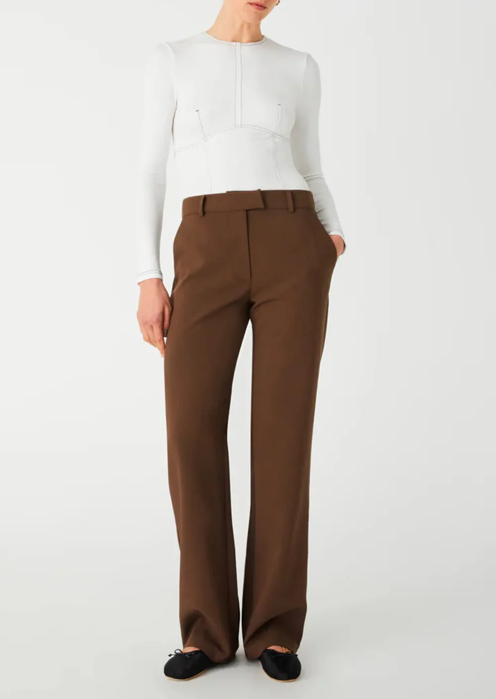 White Long Sleeve Stitched Top