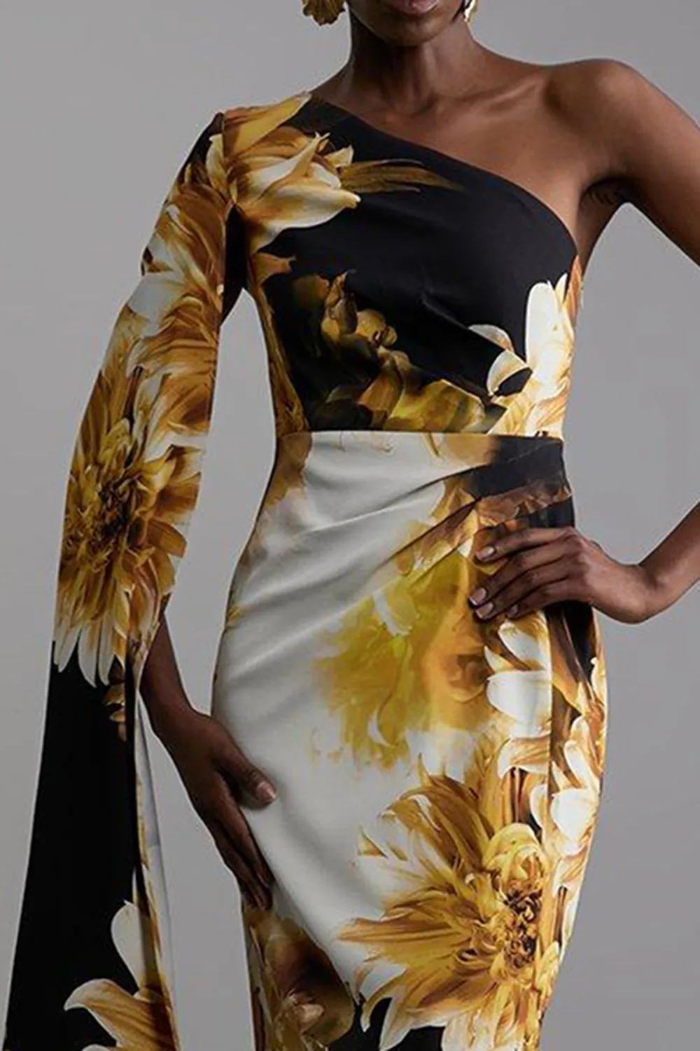 Random Printing Viscose Jersey Hardware Maxi Dress