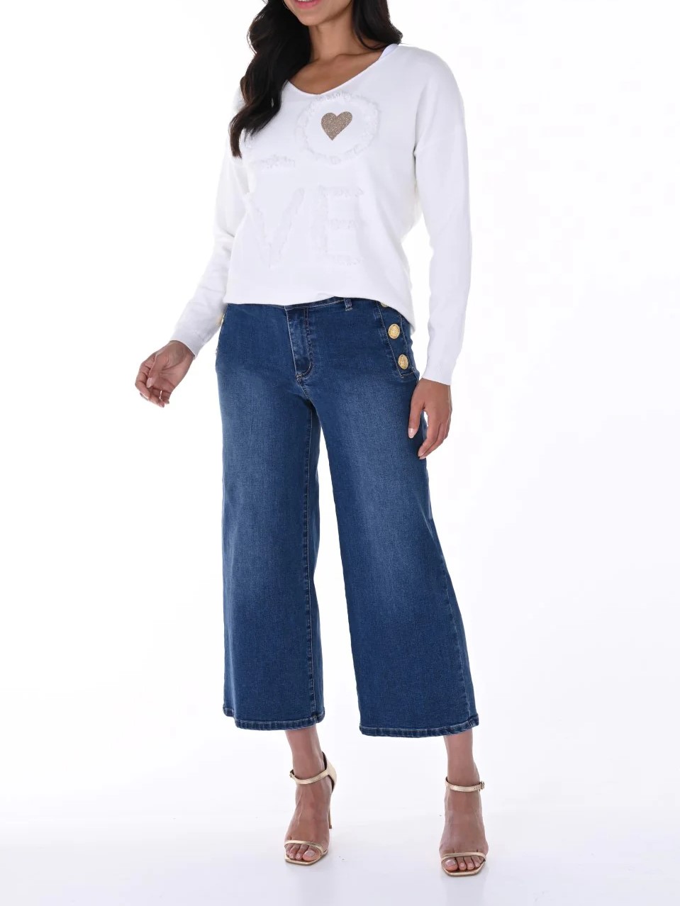 Blue Denim Jeans with Bottom Detail