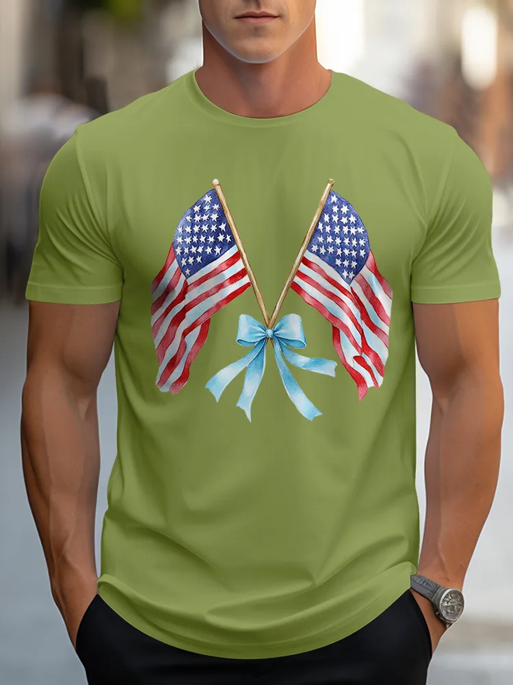 Man'S The Stars And Stripes Bow Round-Neck Short-Sleeved T-Shirt