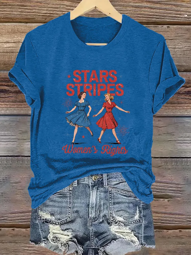 Woman'S Stars Stripes And Women'S Rights Crew Neck Short Sleeve T-Shirt