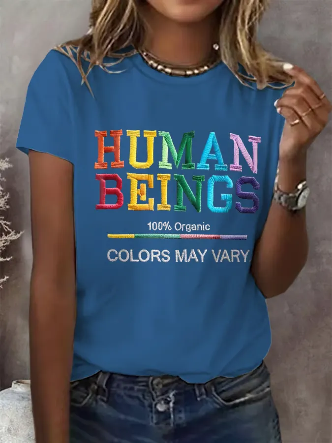Retro Human Beings 100% Organic Colors May Vary Human Rights Equality Pride Print T-Shirt
