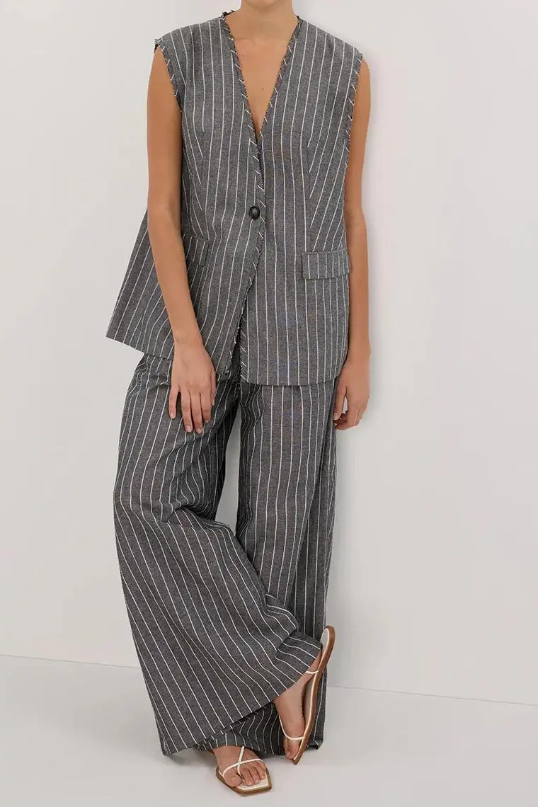 Slate Stripe Oversized Vest