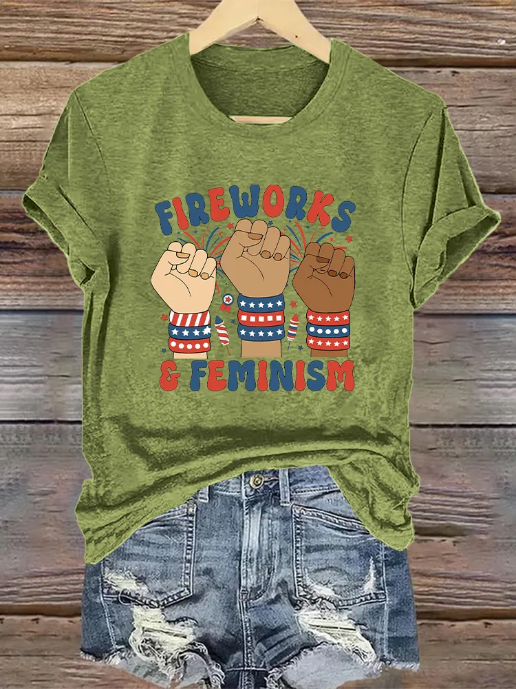 Woman'S Fireworks Feminism Crew Neck Short Sleeve T-Shirt