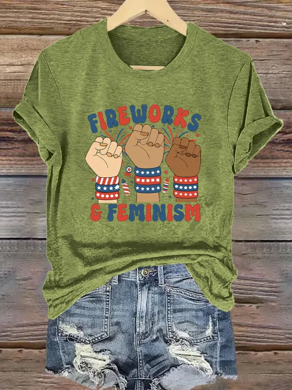 Woman'S Fireworks Feminism Crew Neck Short Sleeve T-Shirt