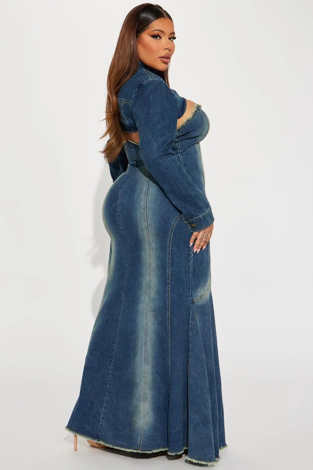 Elisha Denim Maxi Dress Set - Medium Wash