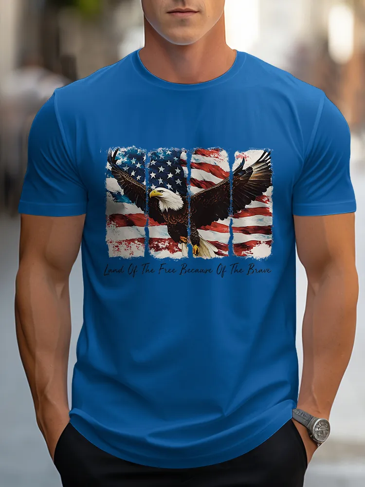 Man'S Land Of The Free Because Of The Brave Round-Neck Short-Sleeved T-Shirt