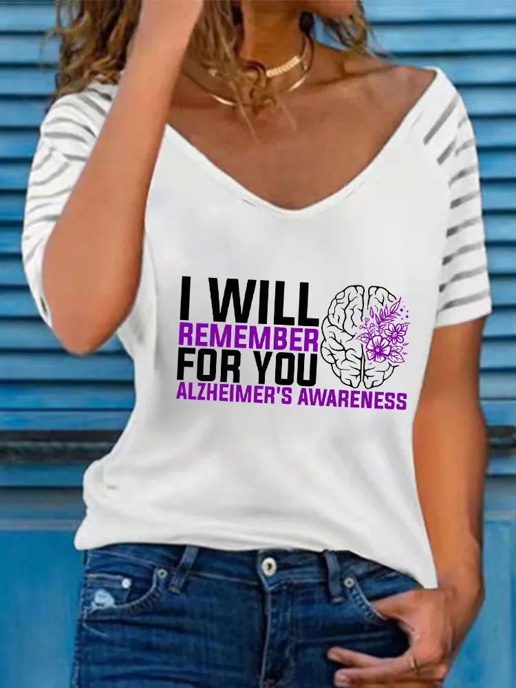 Women'S I Will Remember For You Alzheimer'S Awareness V-Neck Short-Sleeved T-Shirt