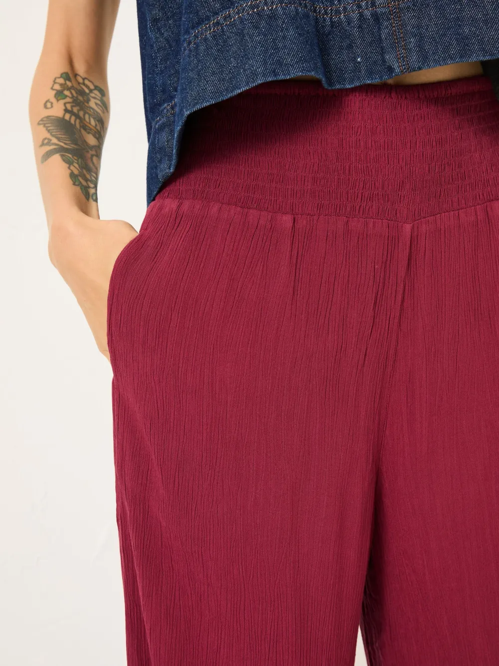 Burgundy Red Wide Leg Trousers