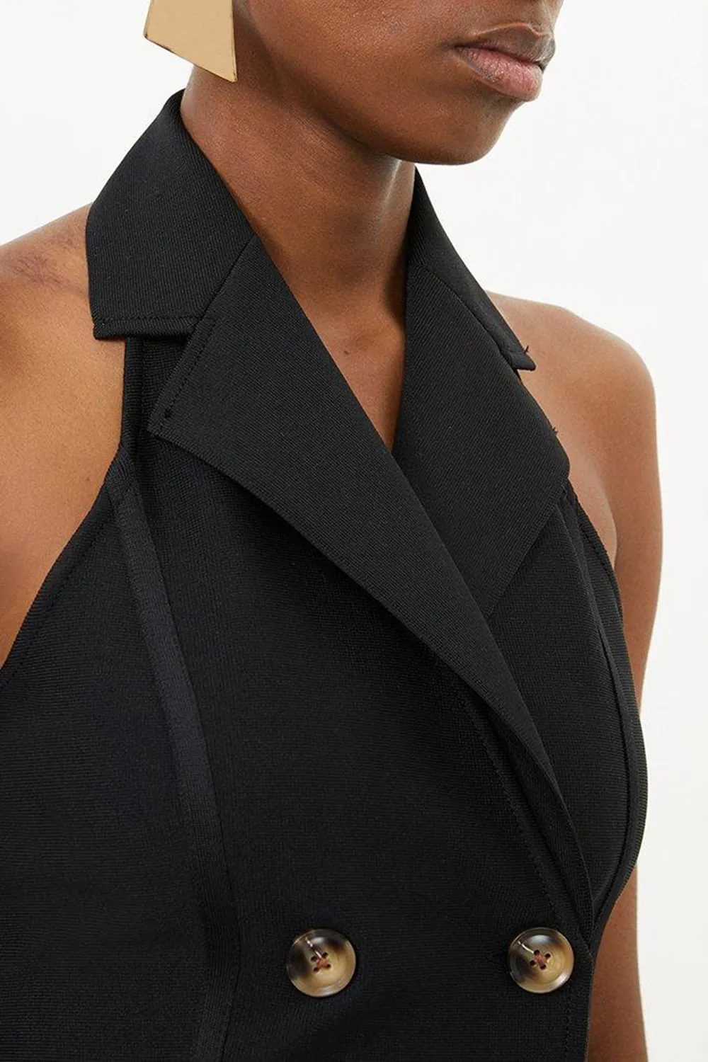 Halter Neck Button Front Bandage Knit Top