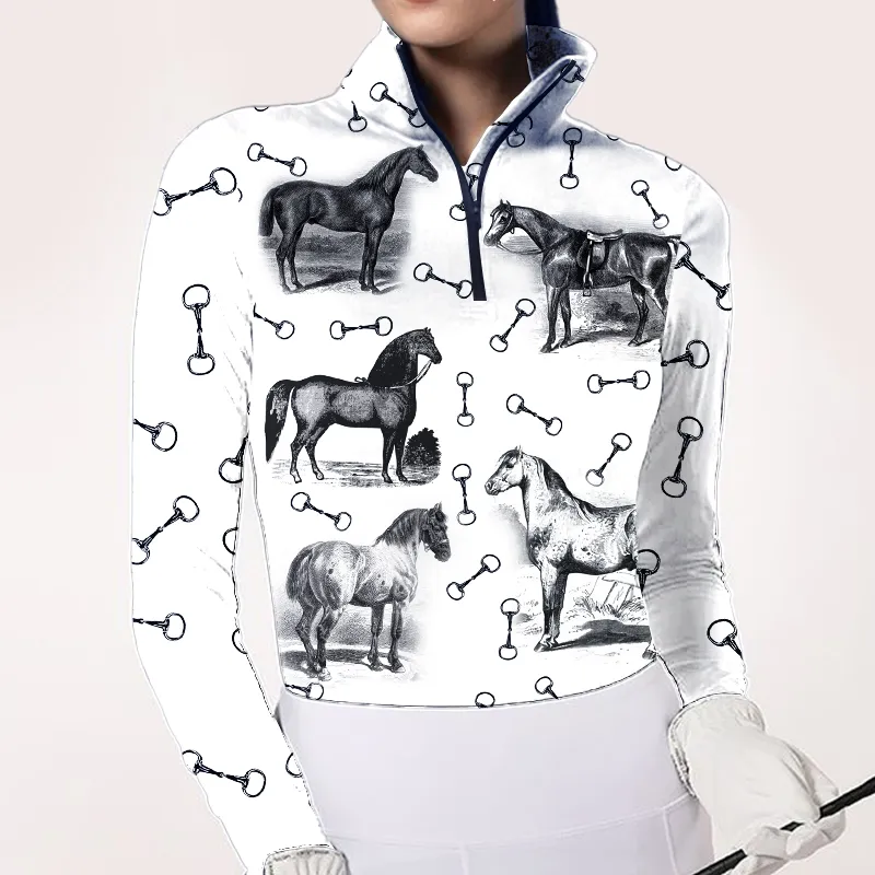 Women's Riding Style Horses Print Long Sleeve Casual Shirt