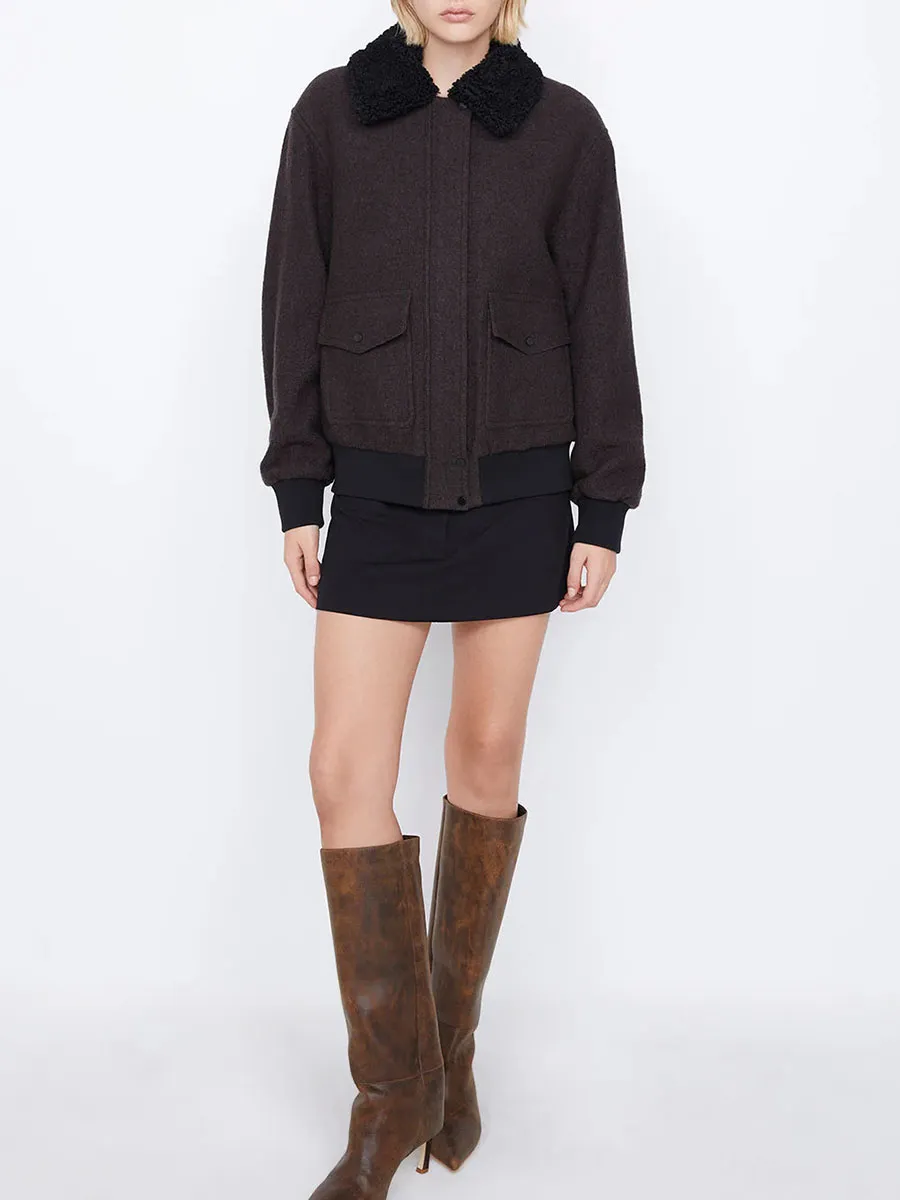 Dark Brown Fleece - Collar Bomber Jacket