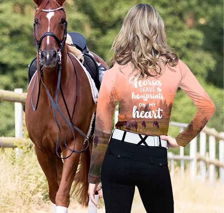 Women's Riding Style Horse Print Long Sleeve Casual Shirt