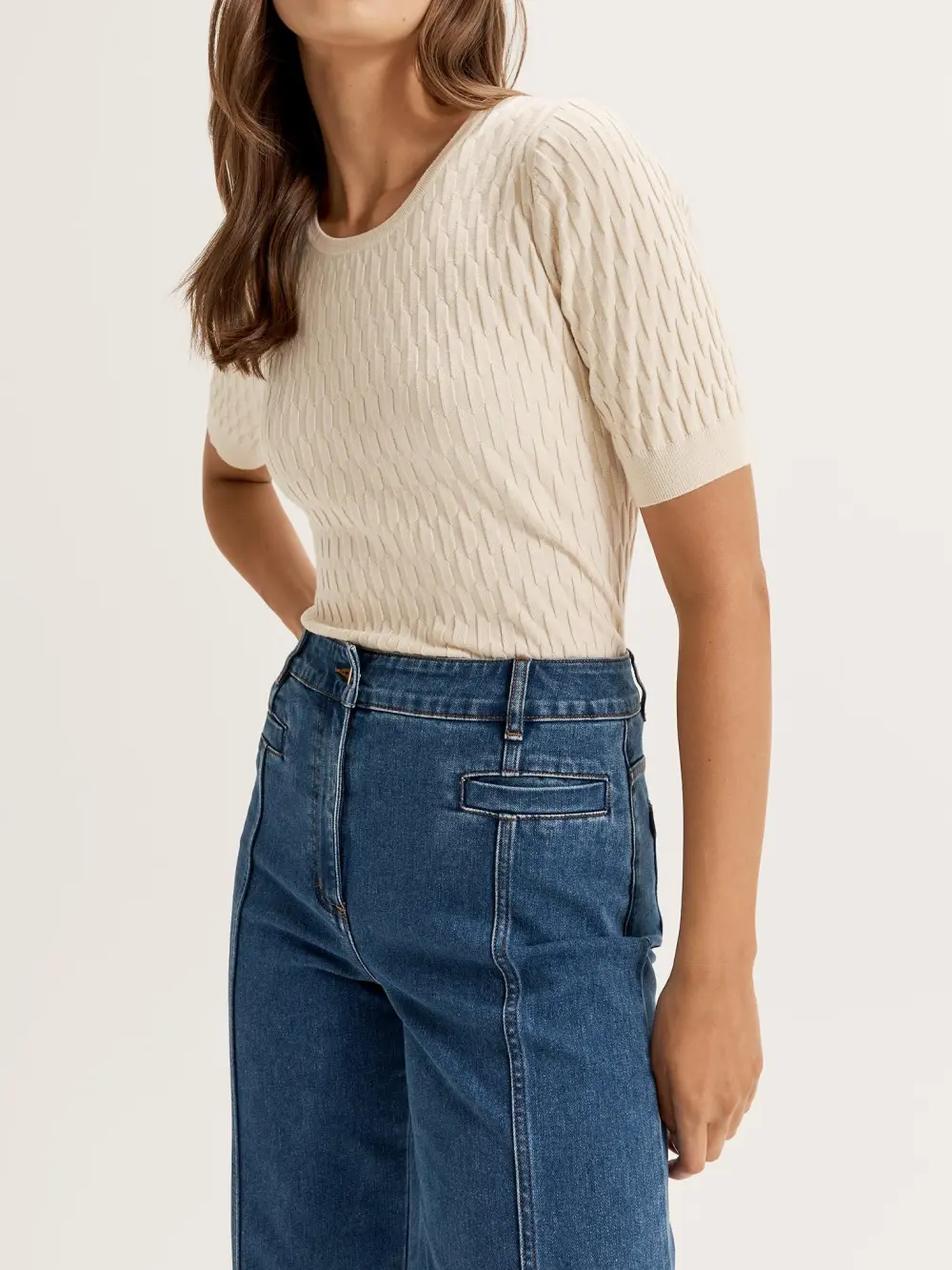 Short Sleeve Knit Top in Cream