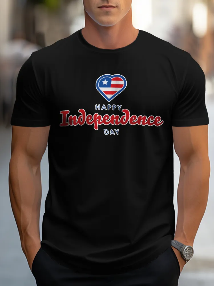 Man'S Happy Independence Day Round-Neck Short-Sleeved T-Shirt