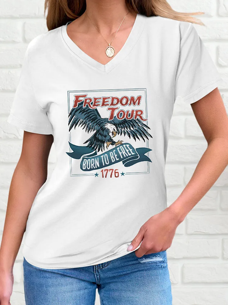 Woman'S Freedom Tour Born To Be Free 1776 V-Neck And Short Sleeves T-Shirt