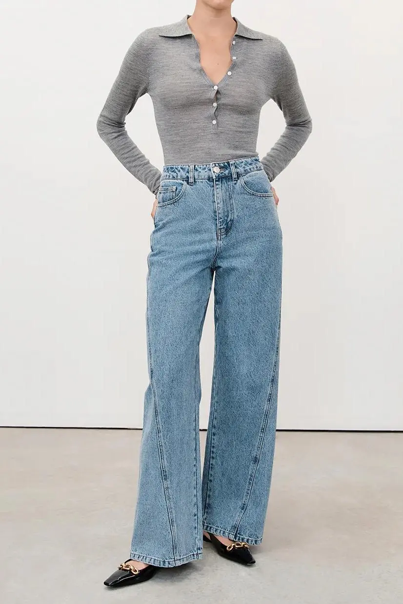 CARSON MID BLUE WIDE LEG JEAN