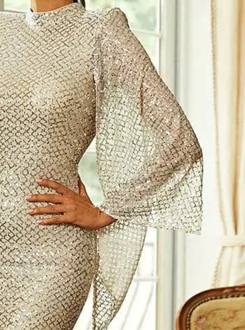 Glitter Bell Sleeve Mermaid Dress