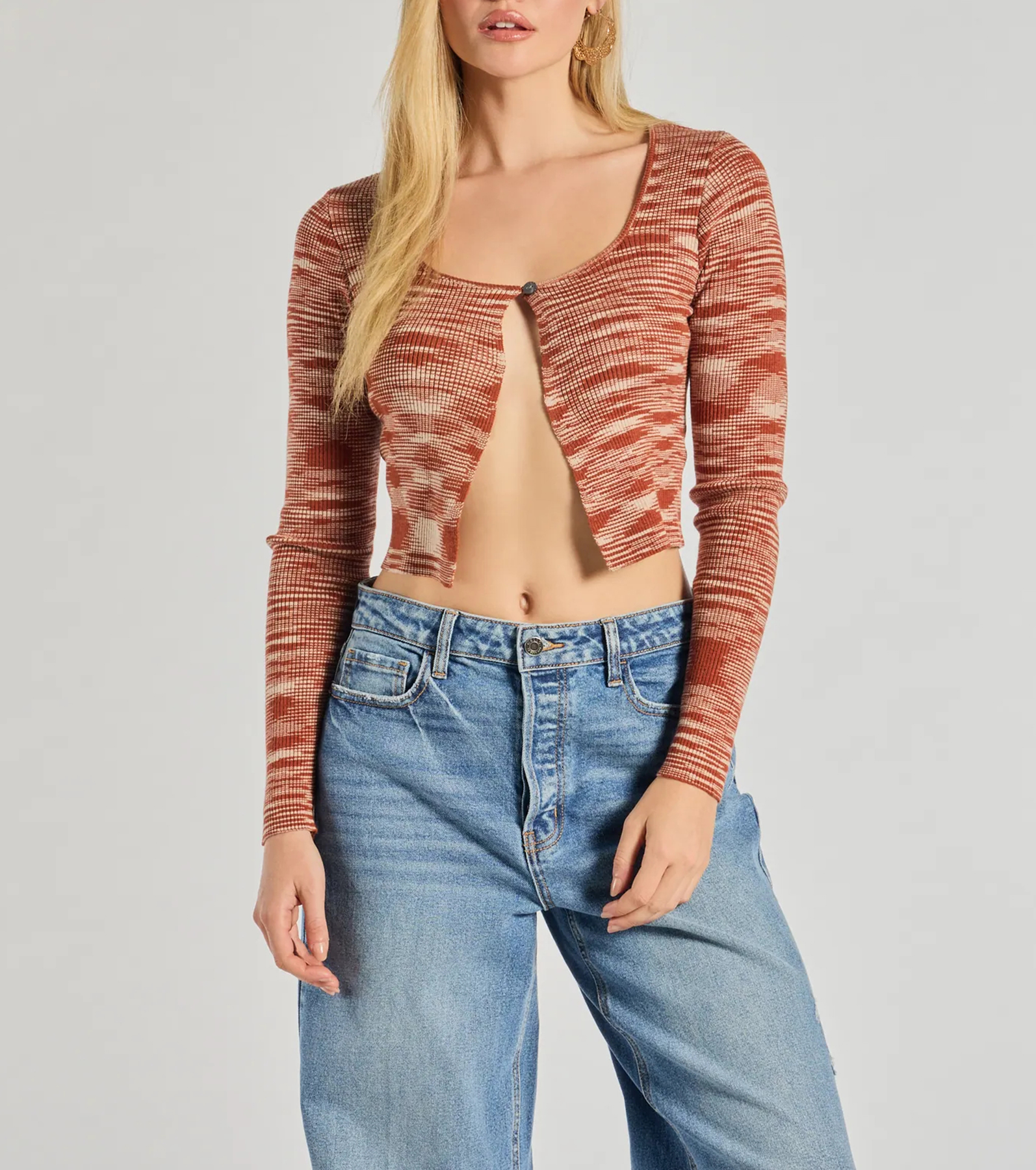 Sassy Knits Long Sleeve Button Crop Top