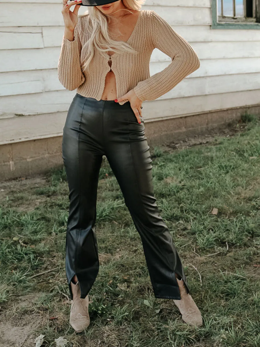 Black Faux Leather Bootcut Pants