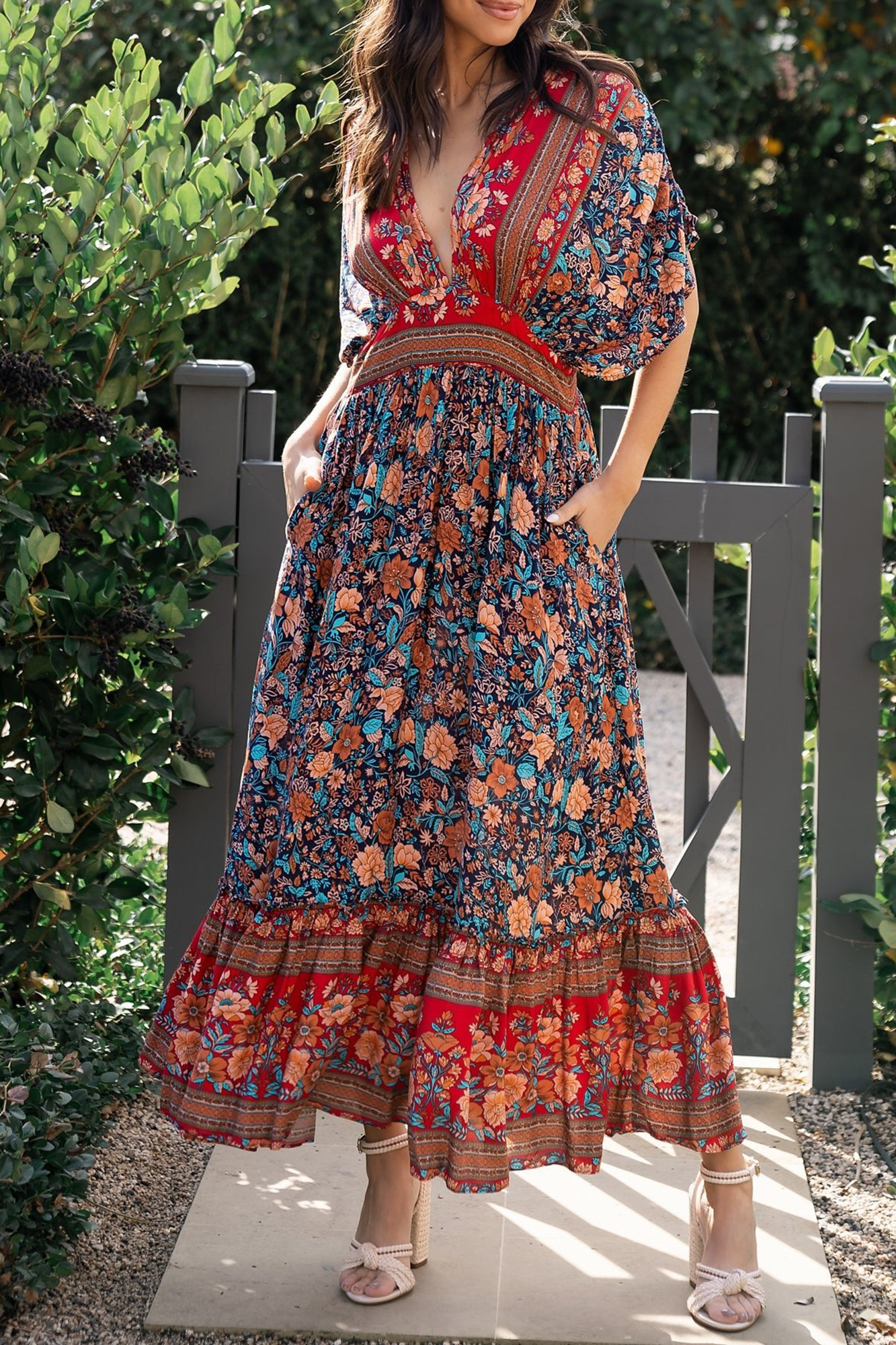 Unique Temperament Art V-Neck Floral Dress