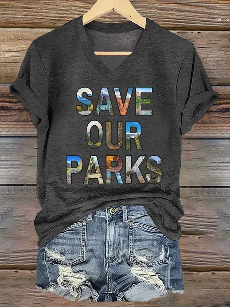 Woman'S Save Our Parks V-Neck Short-Sleeve T-Shirt