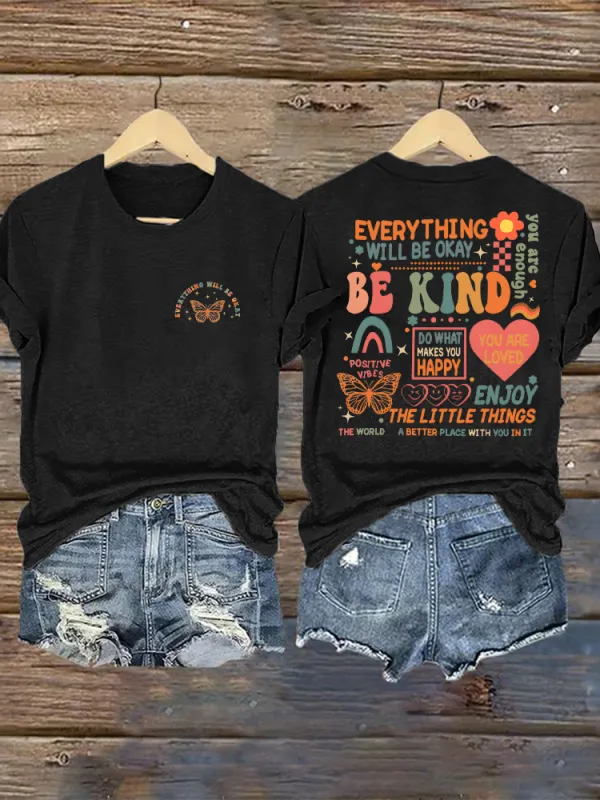 Women'S Everything Will Be Okay Round-Neck Short-Sleeved T-Shirt