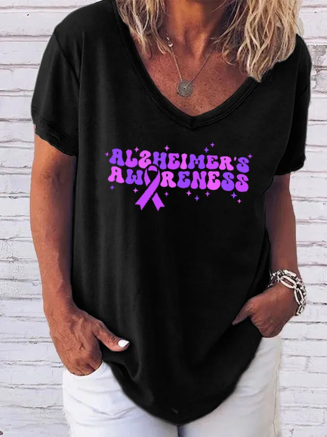 Women'S V-Neck Short-Sleeved T-Shirt Alzheimer'S Awareness Prints
