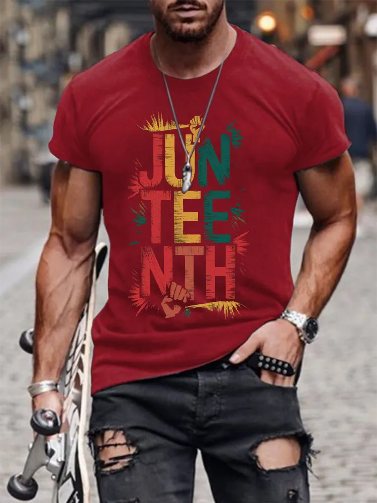 Men'S Round-Neck Short-Sleeved T-Shirt With Juneteenth Prints