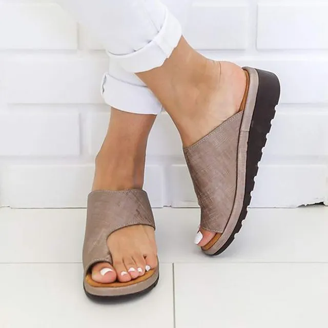 Women's Sandals Flat Sandals Orthopedic Sandals Bunion Sandals Outdoor Slippers Outdoor Daily Beach Summer Flat Heel Open Toe Casual Minimalism PU Leather Faux Leather Loafer Solid Color Leopard