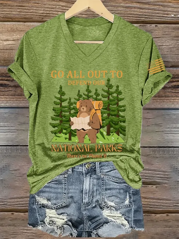 Women'S Protect National Parks Print V-Neck T-Shirt