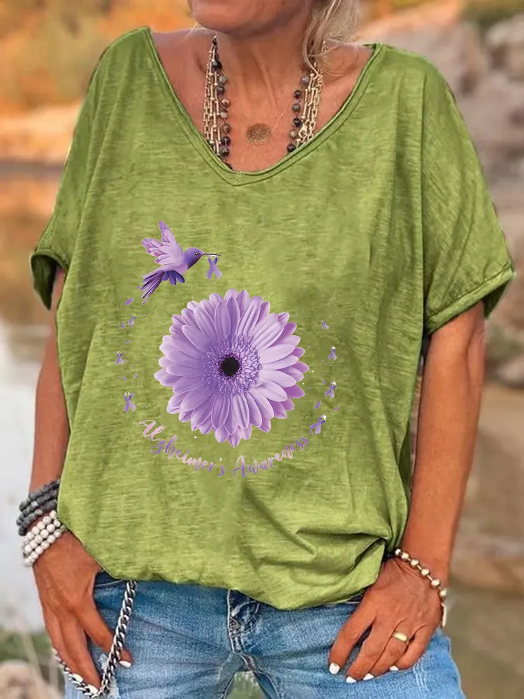 Women'S Alzheimer'S Awareness V-Neck Short-Sleeved T-Shirt