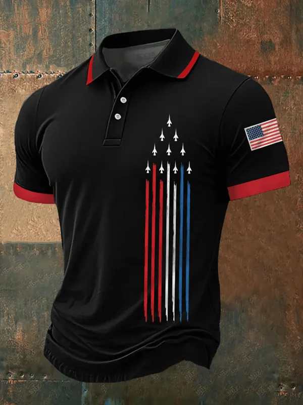 Men'S Airplane Cigarette Print Polo Shirt