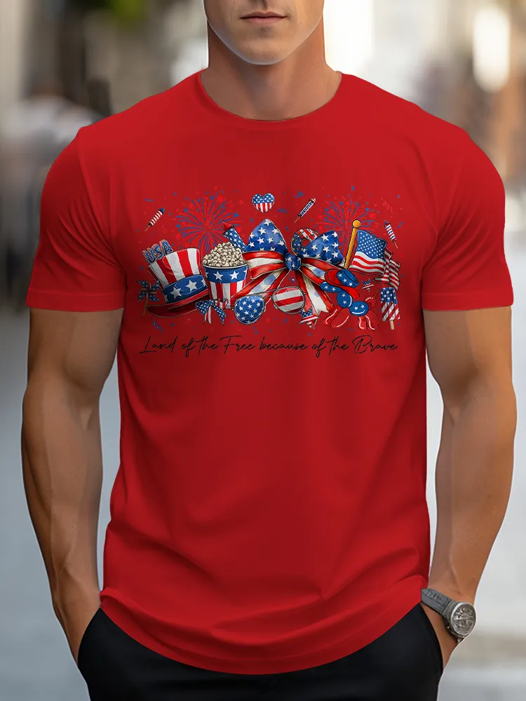Man'S Land Of The Free Because Of The Brave Round-Neck Short-Sleeved T-Shirt