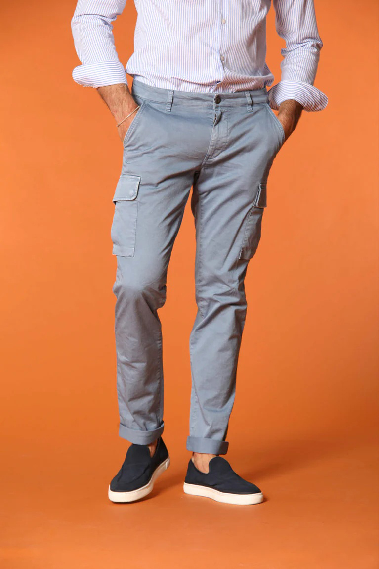 Men's Dark Light blue Stretch Cotton Slim Fit Large Pocket Overalls