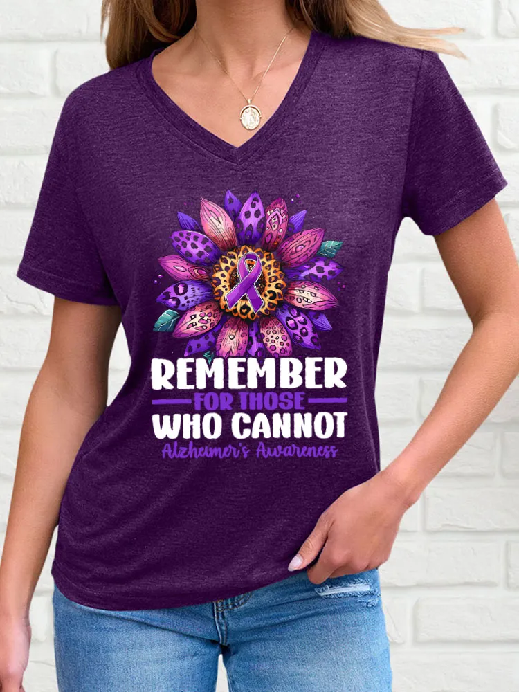 Women'S Short-Sleeved T-Shirt Remember For Those Who Cannot Alzheimer'S Awareness Sunflower Prints