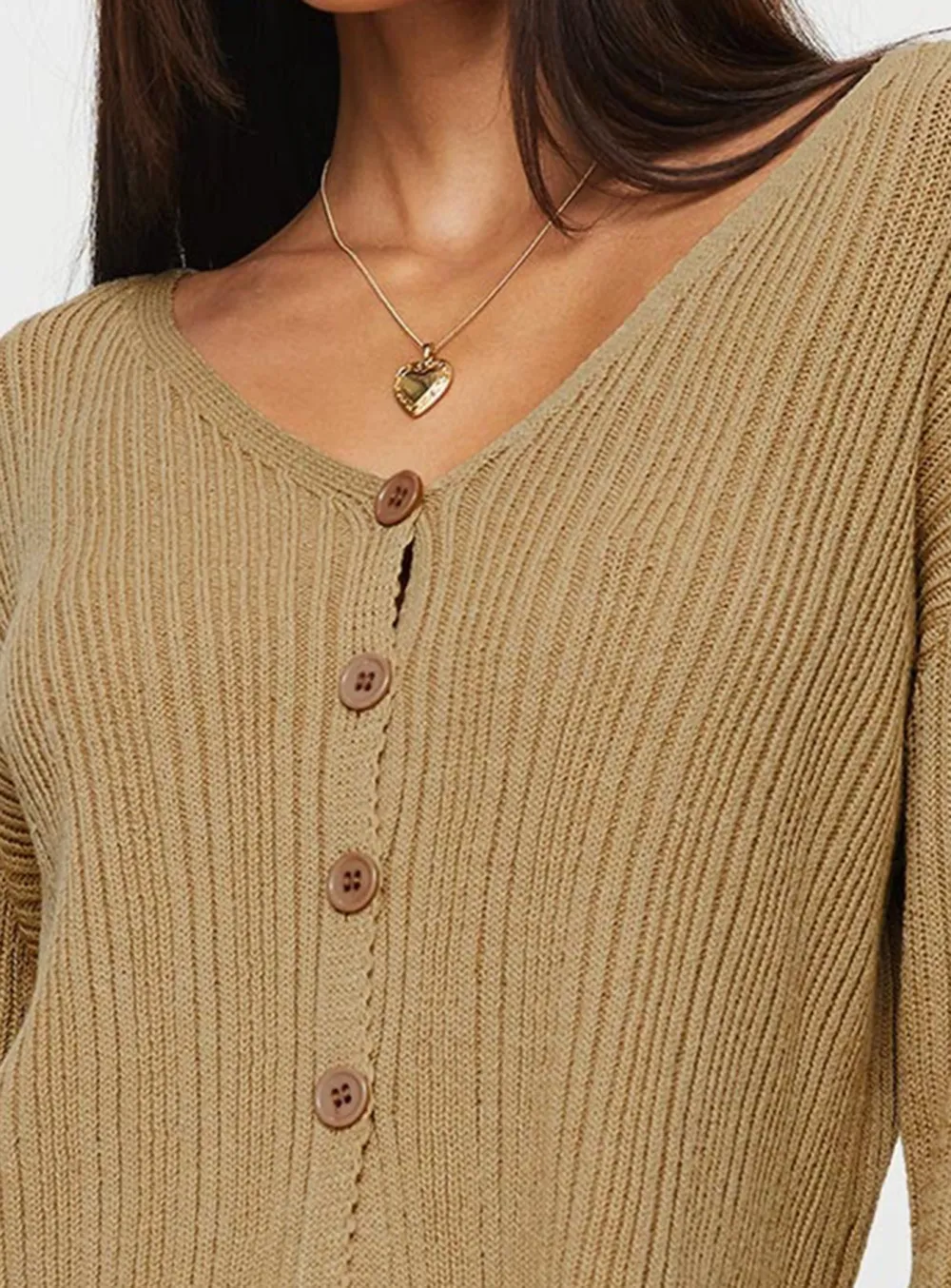 Beige Slit Knitted Cardigan